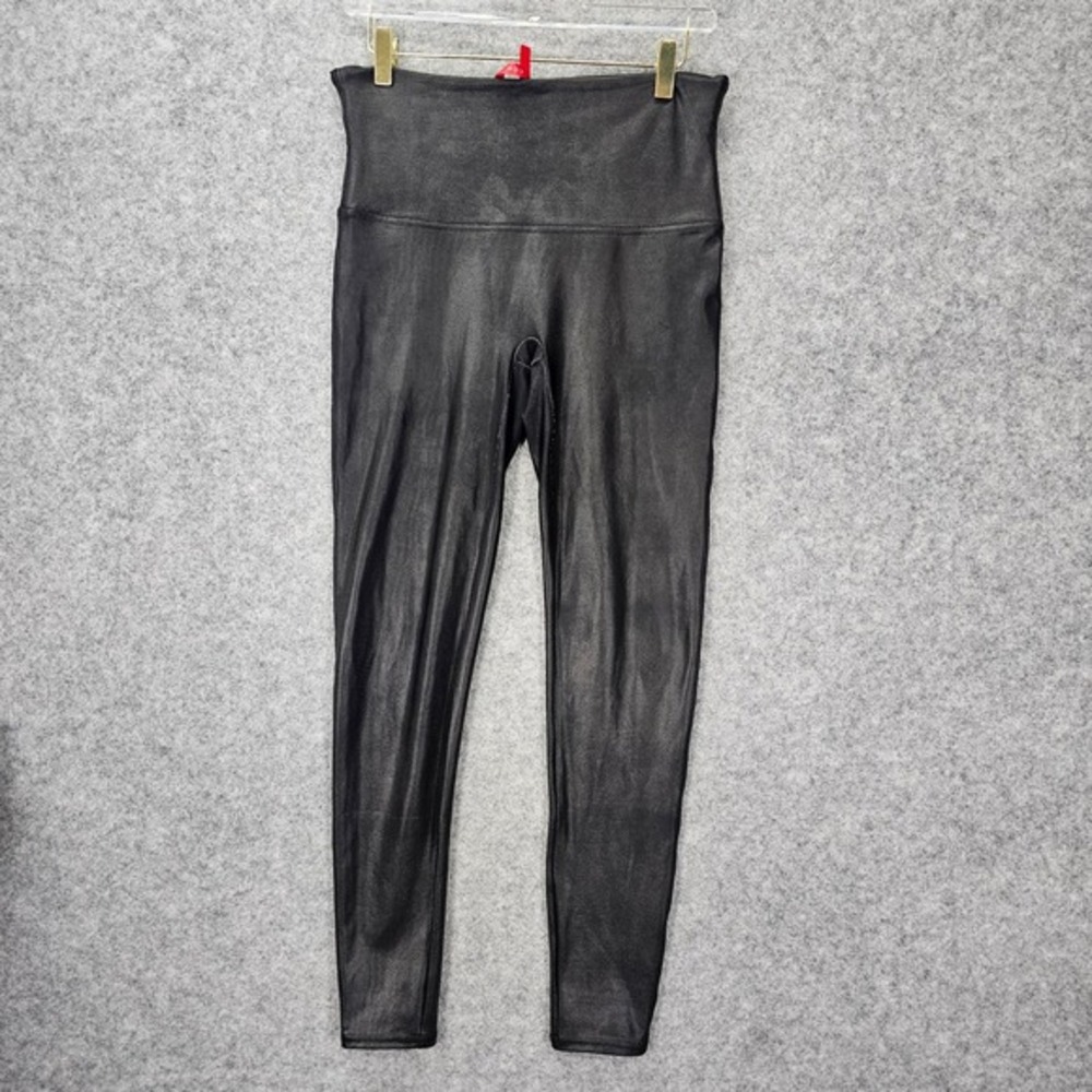 SPANX High Waist Leggings Womens XL‎ Black Shaping Faux Leather Coated 28x27